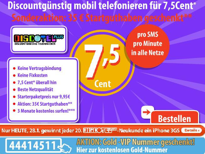 discotelPLUS iPhone3GS + Vip-Gold-Rufnummer geschenkt