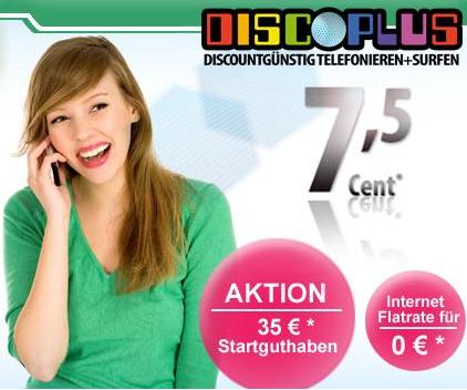 discoPLUS bei DailyDeal mit Startguthaben + Internet-Flat 5€ günstiger