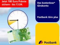 100€ Prämie aufs kostenlose Giro-Konto sichern – beim verkaufsoffener Sonntag der Postbank, am 03.04.!