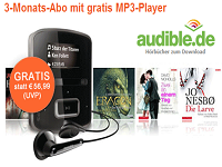 Audible.de: 3-Monate ein Hörbuch nach Wahl für 9,95€ testen und gratis MP3-Player im Wert von 56,99€ erhalten