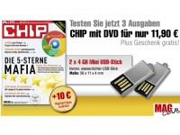 3 Ausgaben CHIP mit DVD + zwei 4GB Mini-USB-Sticks + 10 Euro für 11,90 Euro