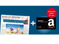 WELT am SONNTAG Test Abo + 15 Euro Amazon Gutschein für 19,80 Euro