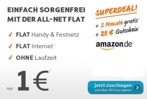 25 € Gutschein von Amazon + 2 Monate All-Net-Flat von Simyo für 1 €