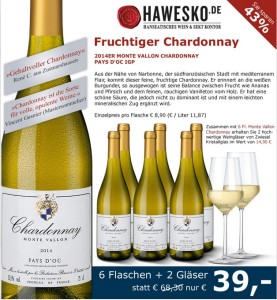 Hawesko: 6 Flaschen Chardonnay + 2 Weingläser nur 39 Euro