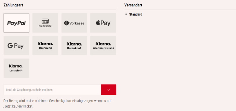 Bett1 Gutschein einlösen