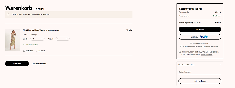 C&A Gutschein einlösen