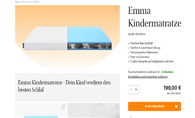 kindgerechte Matratze Kleinkind Emma