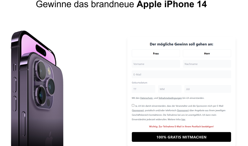 gefälschtes Gewinnspiel
