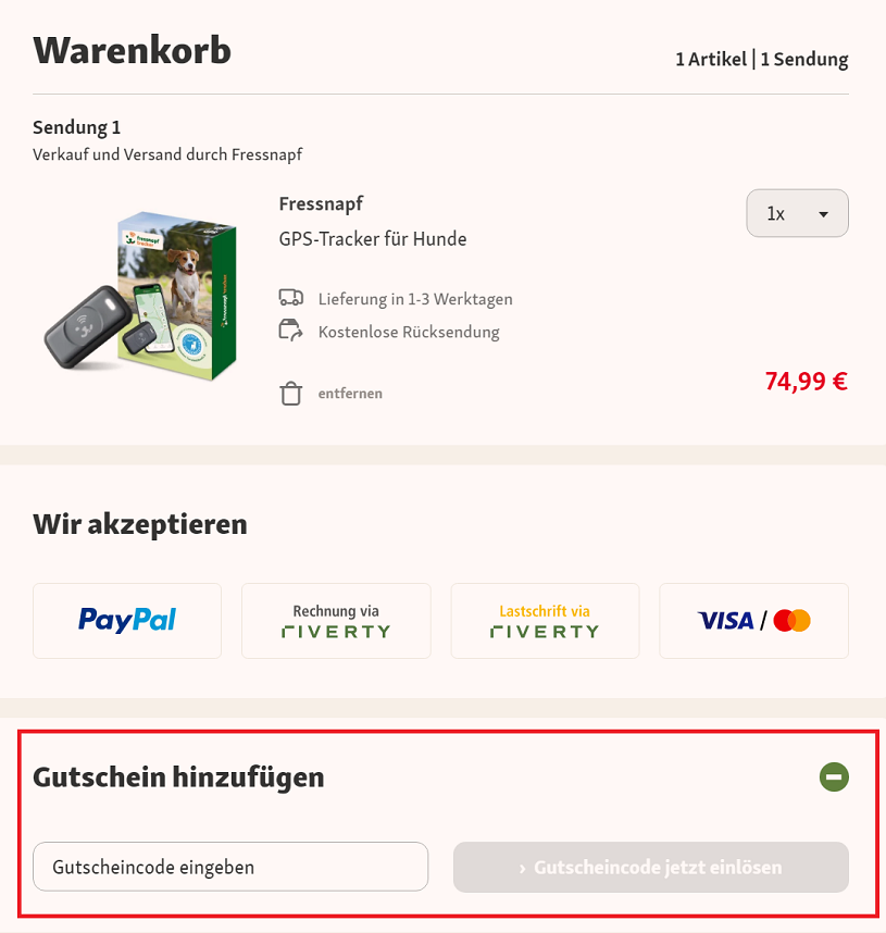 Fressnapf Gutschein einlösen