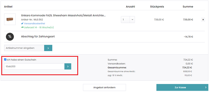 Furnicato Gutschein anwenden