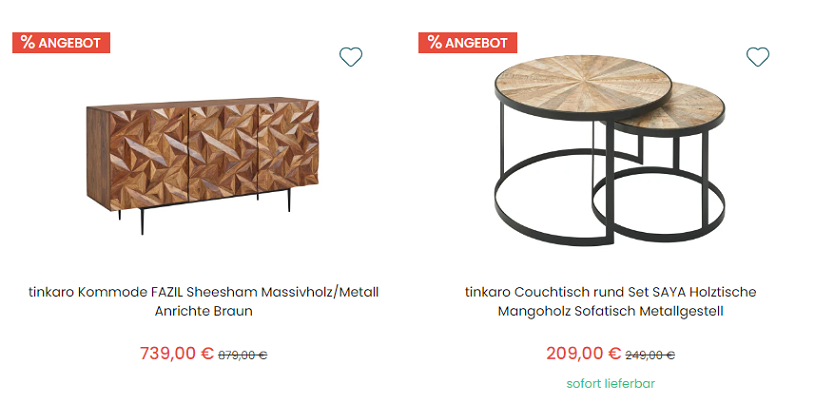 günstige Möbel bei Furnicato im Sale