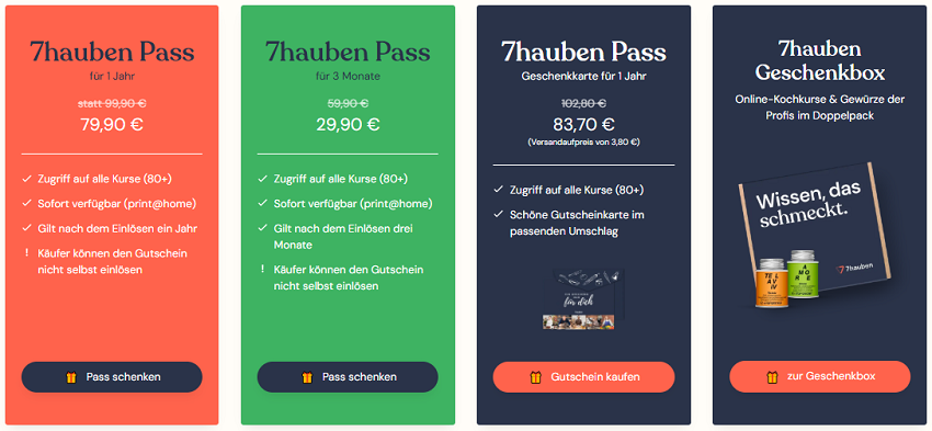 Optionen für Geschenkgutscheine bei 7Hhauben
