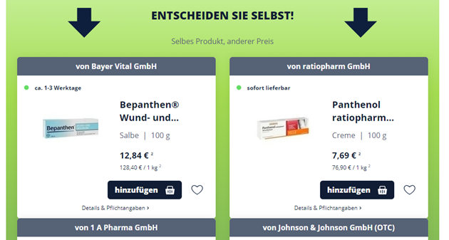 Selbes Produkt, anderer Preis Angebot bei Apotheker.com