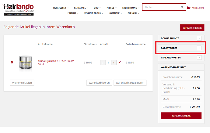Hairlando Rabattcode eingeben wo