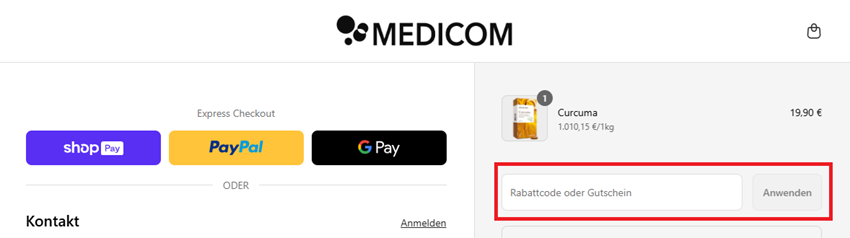 Medicom Gutschein anwenden