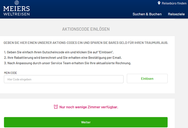 Gutscheincode bei Meiers Weltreisen einlösen online