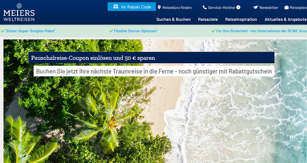 Meiers Weltreisen 50 Euro Gutscheincode Voucher