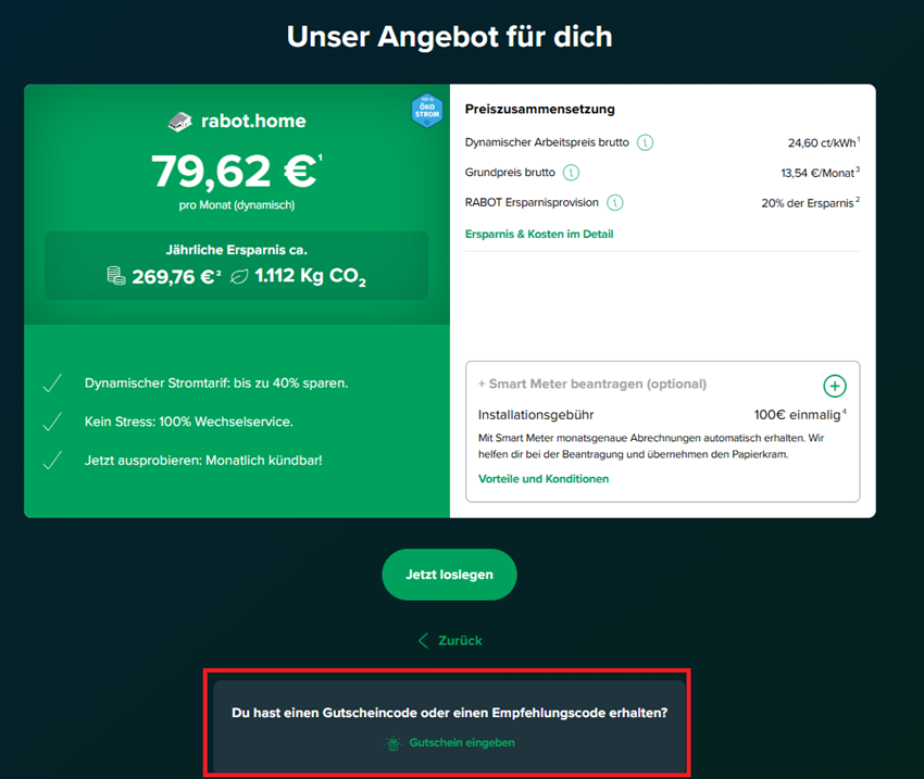 Rabot Energy Gutschein anwenden