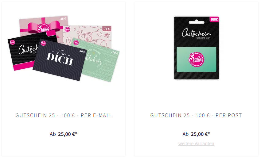 Sallys Gutscheine als Geschenk