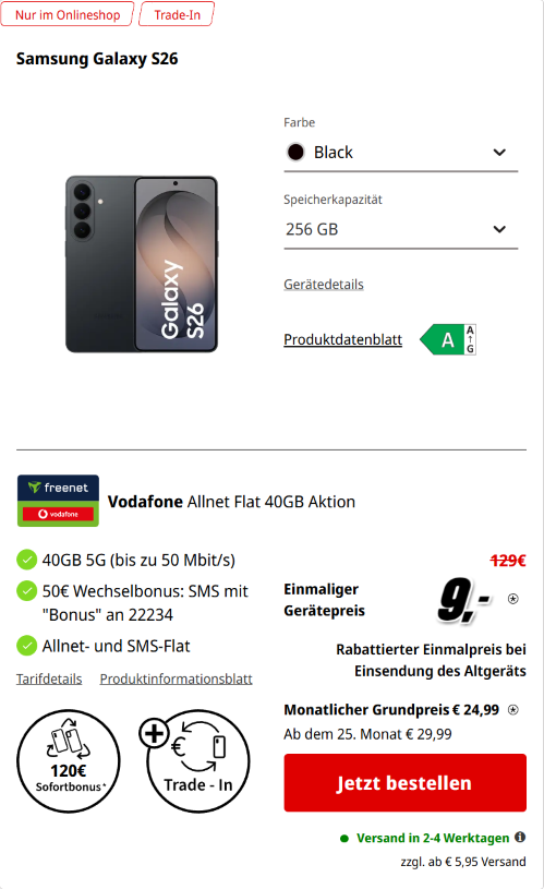 Samsung Galaxy S26 MediaMarkt Angebot