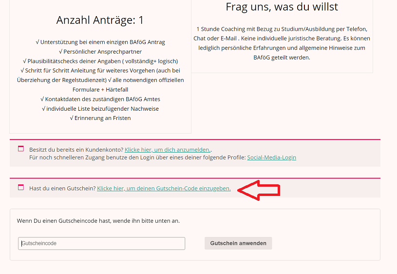 StudierenPlus Gutschein einlösen