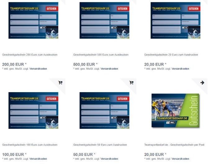 teamsportbedarf website geschenkgutschein kaufen