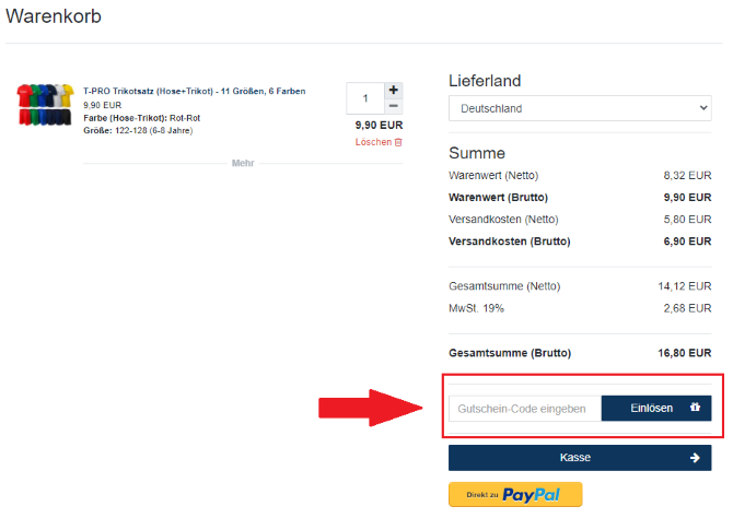 teamsportbedarf gutschein website einlösen