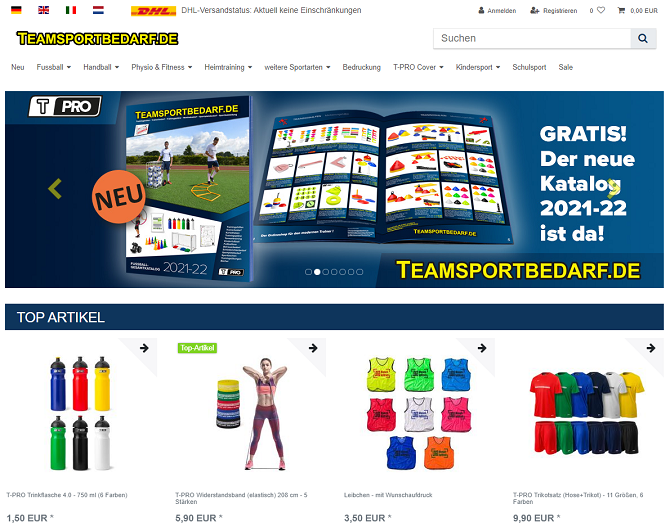 teamsportbedarf gutschein website