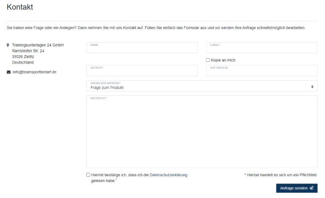 teamsportbedarf website kundensupport